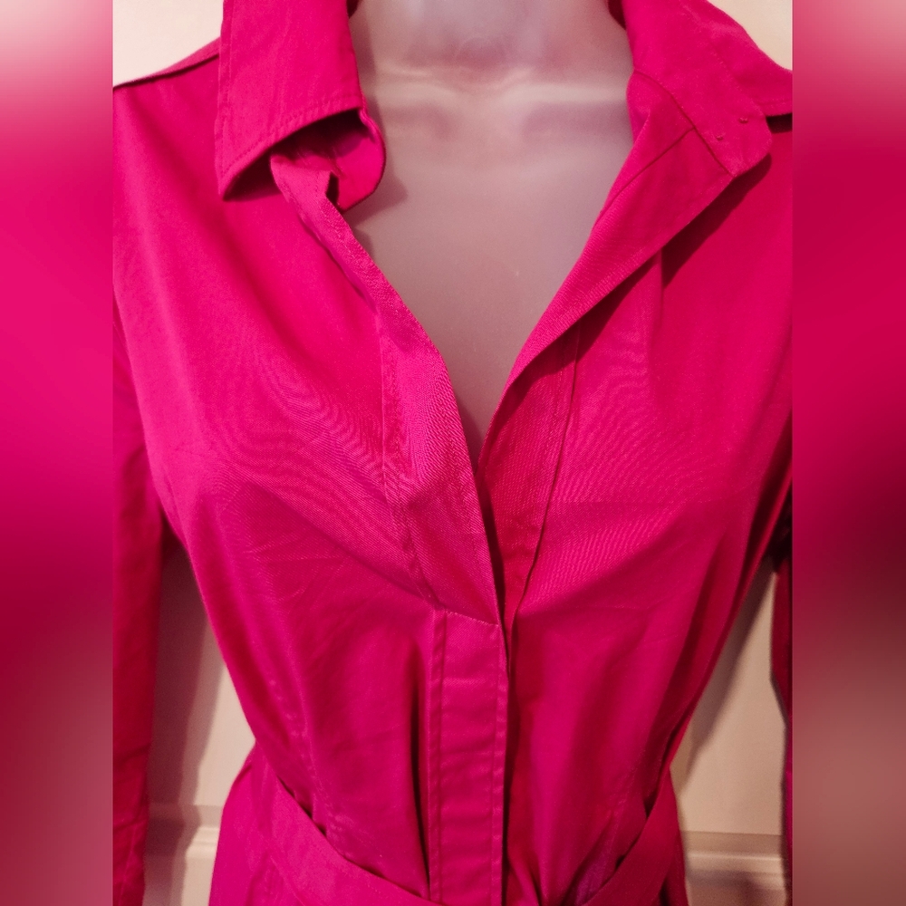 Hugo Boss Dashina Bright Pink Fuchsia Belted Long Sleeve Shirt Dress - Picture 6 of 8